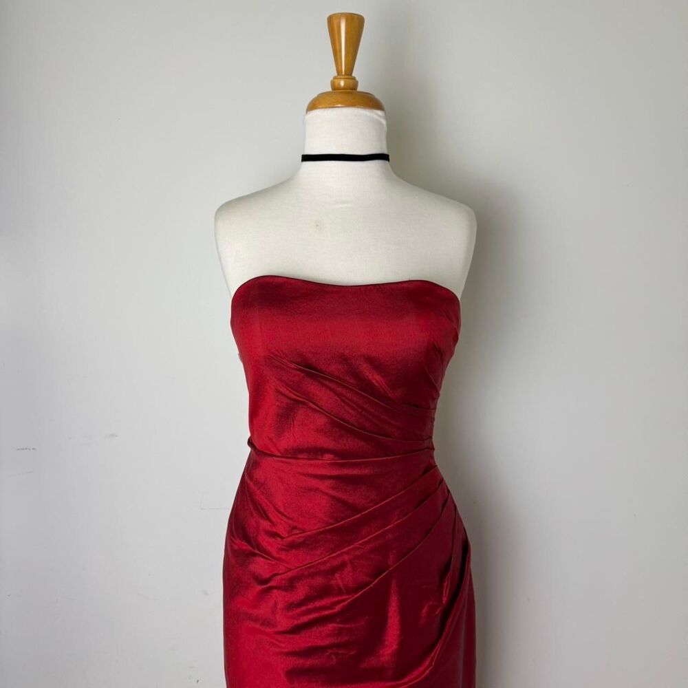 Vintage 90s y2k 2000s red burgundy strapless prom formal maxi long dress